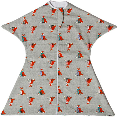 

TuddyBuddy SwaddleSleepPack: Swaddle for 0-6 months babies. Therapy for 'Moro' or Startle Reflex. Gry Wolf Having coffee Print, 100% Cotton Sleeping Bag(Grey