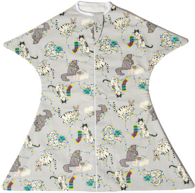 

TuddyBuddy SwaddleSleepPack: Swaddle for 0-6 months babies. Therapy for 'Moro' or Startle Reflex. Grey Playing Cats Print, 100% Cotton Sleeping Bag(Grey