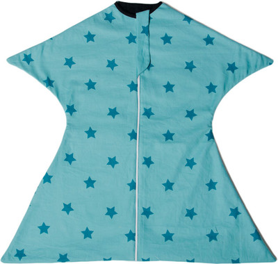 

TuddyBuddy SwaddleSleepPack: Swaddle for 0-6 months babies. Therapy for 'Moro' or Startle Reflex. Teal Star Print, 100% Cotton Sleeping Bag(Blue