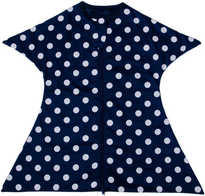 

TuddyBuddy SwaddleSleepPack: Swaddle for 0-6 months babies. Therapy for 'Moro' or Startle Reflex. Blue Polka Dots Print, 100% Cotton Sleeping Bag(Blue
