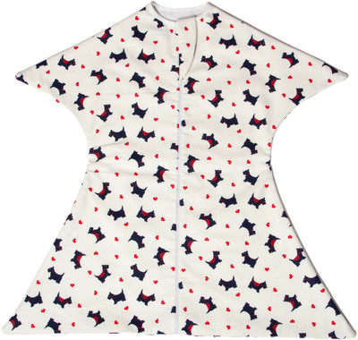 TuddyBuddy SwaddleSleepPack: Swaddle for 0-6 months babies. Therapy for 'Moro' or Startle Reflex. White Cute Doggy Print, 100% Cotton Sleeping Bag(White