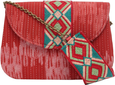 

TARUSA Women Evening/Party Red Cotton Sling Bag