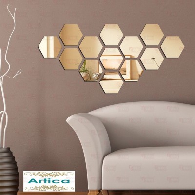 BEST DECOR 90 cm Hexagon Gold(Pack Of 14)Code25 Self Adhesive Sticker(Pack of 14)