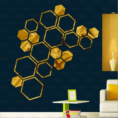 BEST DECOR 90 cm Shape Hexagon Gold(Pack Of 20)Code19 Self Adhesive Sticker(Pack of 20)