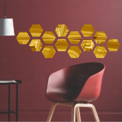 BEST DECOR 90 cm Hexagon Gold(Pack Of 14)Code2 Self Adhesive Sticker(Pack of 14)