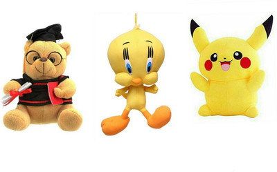 

soniya Enterprises Pikachu-40cm and tweety-45cm and musical scholer teddy bear - 20 cm(Multicolor)