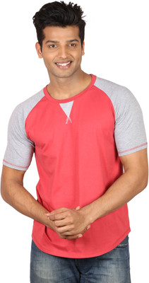 

Poshuis Solid Men' Round Neck Grey, Red T-Shirt