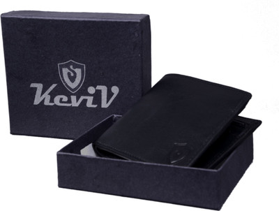 Keviv Men Black Genuine Leather Wallet(5 Card Slots)