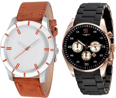 

Talgo New New Special Collection WHite Rind Round Dial & Brown Smooth Leather Belt And Armani Black Round Dial & Black Rubber Belt Atrractive And Comfertable Strap (Combo Of 2) RRARMANIBKWHITERINGMAN Watch - For Men