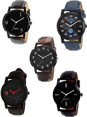 

Rage Enterprise New Stylish Designer Multi-Color Combo Leather Strap Fancy Set Of 5 Boys & Girls Watch - For Men & Women