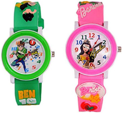 perfectretail new fashion analog stylish kids green ben 10 +pink barbie ( pack of 2 ) with the best deal and fast selling Analog Watch - For Boys & Girls