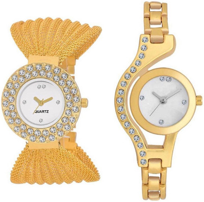 

Swadesi Stuff NEw arrival Diamond Studded Gold Color combo of 2 watches Watch - For Women
