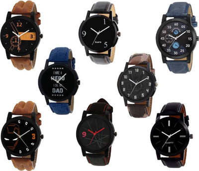 

Rage Enterprise New Fancy Designer Multi-Color Leather Strap Stylish Dial Set Of 8 Super Combo Men Watch - For Boys