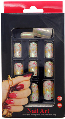 

One Personal Care Star & Galaxy Inspired Chrome Finish Square Oval Tip Enhancement with Nail Glue Reflective Yellow, Red, Green Gloss(Pack of 12)