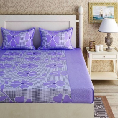 Selective Home 144 TC Cotton Queen Floral Flat Bedsheet(Pack of 3, Purple)
