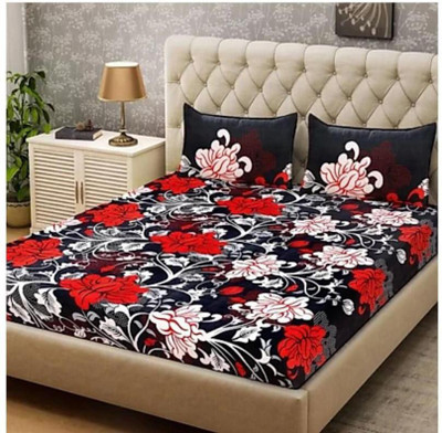 ASSURED 144 TC Polyester Double Floral Flat Bedsheet(Pack of 1, Black)