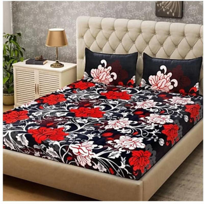 ASSURED 144 TC Polyester Double Printed Flat Bedsheet(Pack of 3, Black)