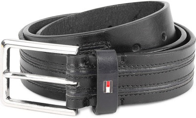 

Tommy Hilfiger Men Casual Black Genuine Leather Belt, Black with navy