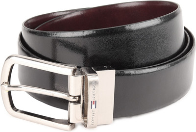 

Tommy Hilfiger Men Formal Black, Brown Genuine Leather Reversible Belt, Black/cherry