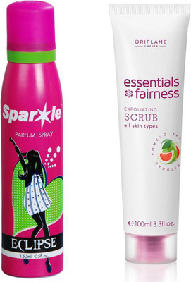 

Oriflame Sweden Essentials Fairness Exfoliating Scrub (32700) With one sparkle perfume spray 150 ml(Set of 2)