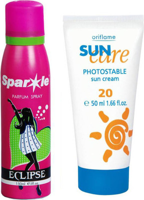 

Oriflame Sweden SUN CARE CREAM SPF 20 (50ml) 1815 With one sparkle perfume spray 150 ml(Set of 2)