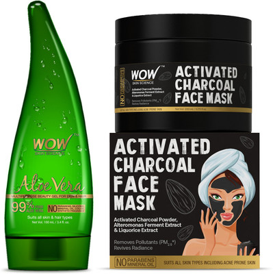 

WOW Skin Science Activated Charcoal Face Mask Wash Off and WOW 99% Pure Aloe Vera Gel Combo Pack(Set of 2)