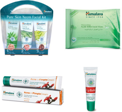 

Himalaya Purifying Skin Neem Facial Kit, Pimple Cream, Aloe Vera Facial Wipes, Lip Balm(Set of 4)