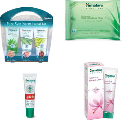 

Himalaya Purifying Skin Neem Facial Kit, Natual Fairness Cream, Aloe Vera Facial Wipes, Lip Balm(Set of 4)