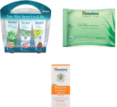 

Himalaya Purifying Skin Neem Facial Kit, Aloe Vera Facial Wipes, Protective Sunscreen Lotion(Set of 3)