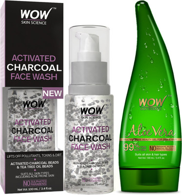 

WOW Skin Science Activated Charcoal Face Wash with Activated Charcoal Beads and WOW 99% Pure Aloe Vera Gel Combo Pack(Set of 2)