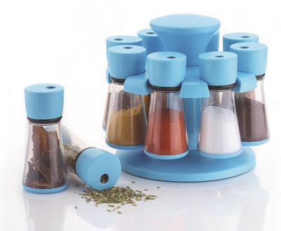 

Jen 8- Jar Sky-Blue Revolving Spice Rack / Masala Box Condiment Set(Plastic)