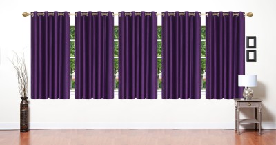 Ville Style 153 cm (5 ft) Polyester Room Darkening Window Curtain (Pack Of 5)(Solid, Purple)