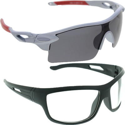 

Vast Combo Of 2 All Day Vision Biking , Driving And Sports Goggles(Grey, Black), Black clear;silver grey