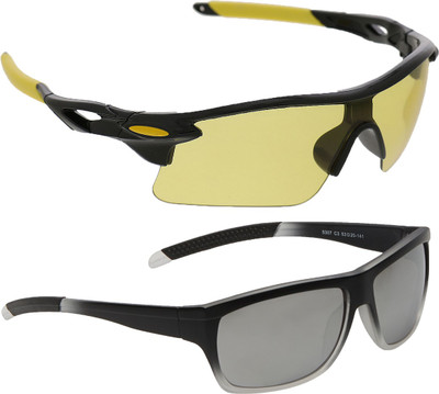 

Vast Combo Of All Day And Night Vision Biking , Driving And Sports Goggles(Yellow, Grey), Black yellow;blk grey