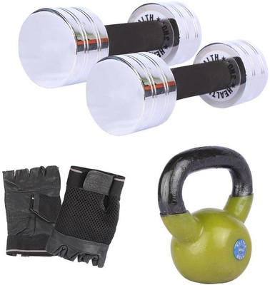 

Royal 3 Kg 2 Pc Chrome Dumbell with 4 Kg 1 Pc Kettle Bell Hand Gloves Gym & Fitness Kit
