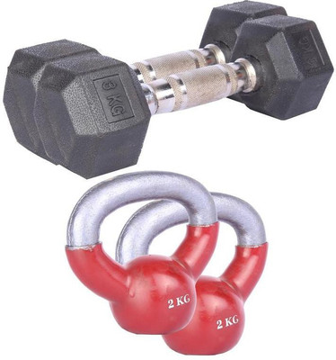 

Royal 3 Kg 2 Pc Hexa Gonal Dumbell with 2 Kg 2 Pc Kettle Bell Gym & Fitness Kit