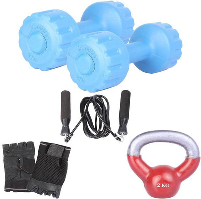 

Royal 2 Kg 2 Pc PVC Dumbell with 2 Kg 1 Pc Kettle Bell Skipping Rops & Hand Gloves Gym & Fitness Kit