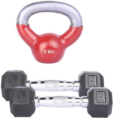 

Royal 2 Kg 2 Pc Hexa Gonal Dumbell with 2 Kg 1 Pc Kettle Bell Gym & Fitness Kit