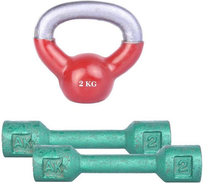 Royal 2 Kg 2 Pc Casting Dumbell with 2 Kg 1 Pc Kettle Bell Gym & Fitness Kit