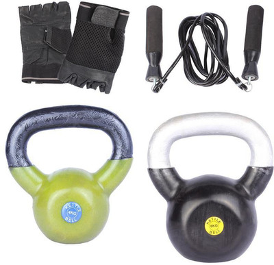 

Royal 4 Kg 1 Pc Kettle Bell with 8 Kg 1 Pc Kettle Bell Skipping Rops & Hand Gloves Gym & Fitness Kit
