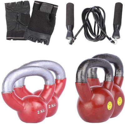 

Royal 2 Kg 2 Pc Kettle Bell with 6 Kg 2 Pc Kettle Bell Skipping Rops & Hand Gloves Gym & Fitness Kit