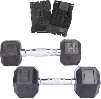 

Royal 4 Kg 1 Pc Hexa Gonal Dumbell with 10 Kg 1 Pc Hexa Gonal Dumbell Hand Gloves Gym & Fitness Kit