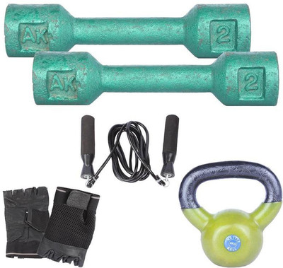 

Royal 2 Kg 2 Pc Casting Dumbell with 4 Kg 1 Pc Kettle Bell Skipping Rops & Hand Gloves Gym & Fitness Kit