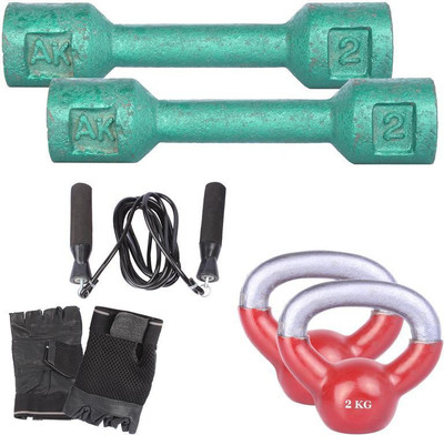 

Royal 2 Kg 2 Pc Casting Dumbell with 2 Kg 2 Pc Kettle Bell Skipping Rops & Hand Gloves Gym & Fitness Kit