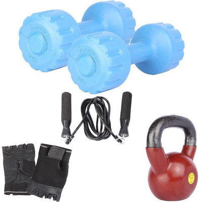 

Royal 2 Kg 2 Pc PVC Dumbell with 6 Kg 1 Pc Kettle Bell Skipping Rops & Hand Gloves Gym & Fitness Kit