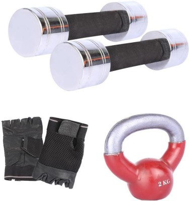 

Royal 2 Kg 2 Pc Chrome Dumbell with 2 Kg 1 Pc Kettle Bell Hand Gloves Gym & Fitness Kit