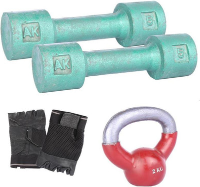 

Royal 5 Kg 2 Pc Casting Dumbell with 2 Kg 1 Pc Kettle Bell Hand Gloves Gym & Fitness Kit