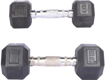 

Royal 4 Kg 1 Pc Hexa Gonal Dumbell with 7.5 Kg 1 Pc Hexa Gonal Dumbell Fixed Weight Dumbbell(11.5 Kg), Colored