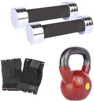 

Royal 1 Kg 2 Pc Chrome Dumbell with 6 Kg 1 Pc Kettle Bell Hand Gloves Gym & Fitness Kit