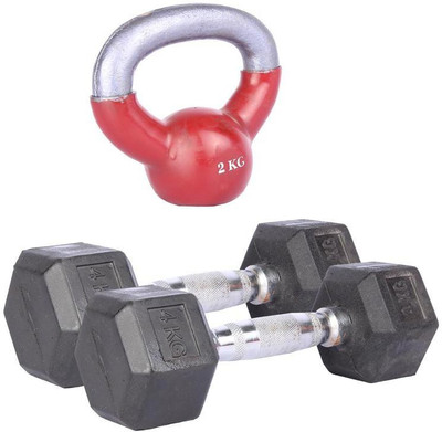 

Royal 4 Kg 2 Pc Hexa Gonal Dumbell with 2 Kg 1 Pc Kettle Bell Home Gym Combo(0 - 20 kg)